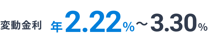 変動金利 年1.82%~2.6% ●Web完結型は変動金利のみのお取り扱いとなります。 ●ご融資期間中に利率が変動することがあります。